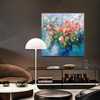 Original Roses Painting on Canvas, Impressionist Flowers Painting, Large Colorful Floral Wall Art, Modern Living Room Wall Art,Bedroom Decor