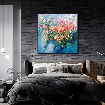 Original Roses Painting on Canvas, Impressionist Flowers Painting, Large Colorful Floral Wall Art, Modern Living Room Wall Art,Bedroom Decor