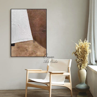 Large Abstract Oil Painting on Canvas, Original Brown and White Canvas Wall Art, Modern Minimalist Wall Art for Living Room, Bedroom Decor