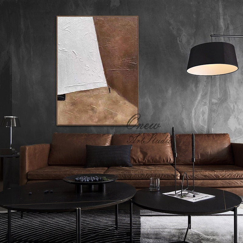 Large Abstract Oil Painting on Canvas, Original Brown and White Canvas Wall Art, Modern Minimalist Wall Art for Living Room, Bedroom Decor