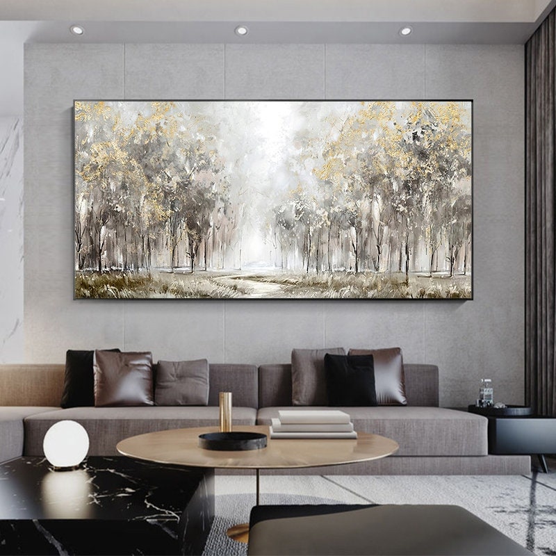 Large Abstract Trees Oil Painting on Canvas, Original Landscape Canvas Wall Art, Modern Forest Wall Art for Living Room, Bedroom Decor
