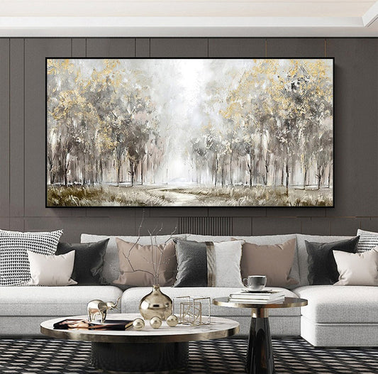 Large Abstract Trees Oil Painting on Canvas, Original Landscape Canvas Wall Art, Modern Forest Wall Art for Living Room, Bedroom Decor