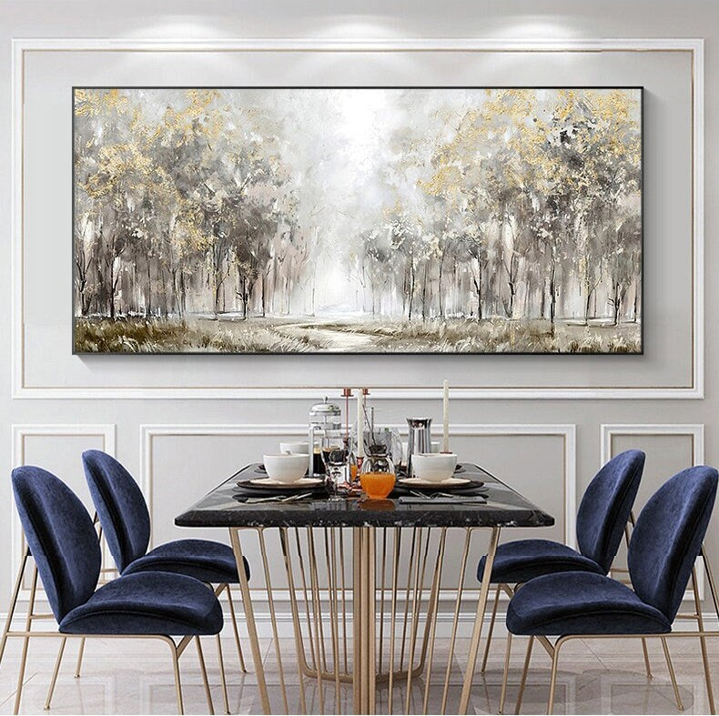 Large Abstract Trees Oil Painting on Canvas, Original Landscape Canvas Wall Art, Modern Forest Wall Art for Living Room, Bedroom Decor