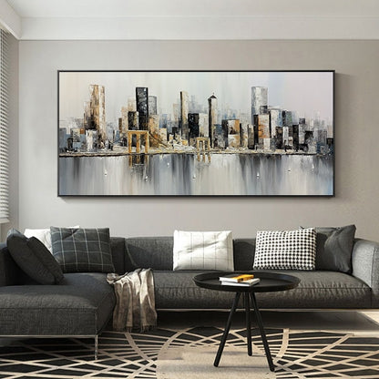 Original Brooklyn Bridge Canvas Wall Art, Abstract New York Cityscape Oil Painting on Canvas, Modern Manhattan Painting for Living Room