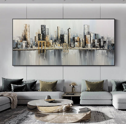 Original Brooklyn Bridge Canvas Wall Art, Abstract New York Cityscape Oil Painting on Canvas, Modern Manhattan Painting for Living Room