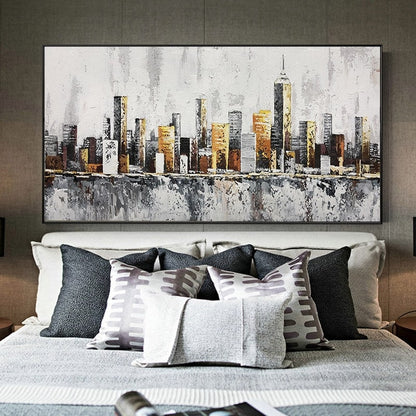Abstract New York Cityscape Oil Painting on Canvas, Original Manhattan Canvas Wall Art, Modern Urban Painting for Living Room, Bedroom Décor