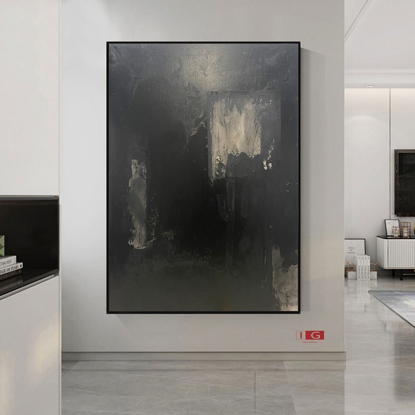 Large Black Abstract Painting – Textured Wabi-Sabi Wall Art