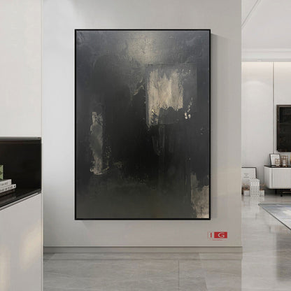 Large Black Abstract Painting – Textured Wabi-Sabi Wall Art