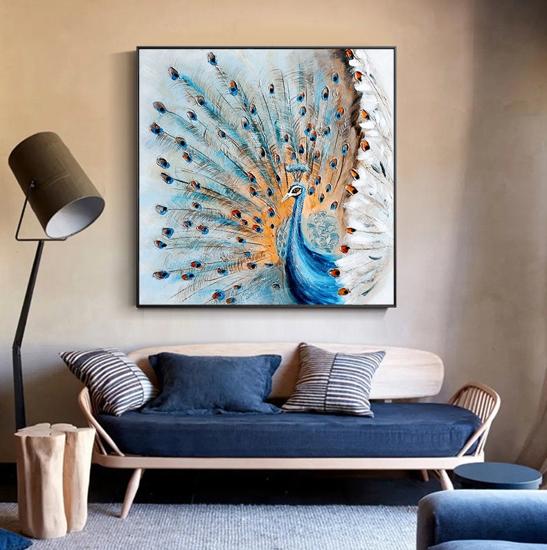 Original Hand-painted Peacock Oil Painting on Canvas, Large Abstract Peacock Canvas Wall Art, Modern Animal Wall Art for Living Room Bedroom