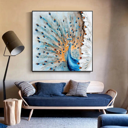 Original Hand-painted Peacock Oil Painting on Canvas, Large Abstract Peacock Canvas Wall Art, Modern Animal Wall Art for Living Room Bedroom