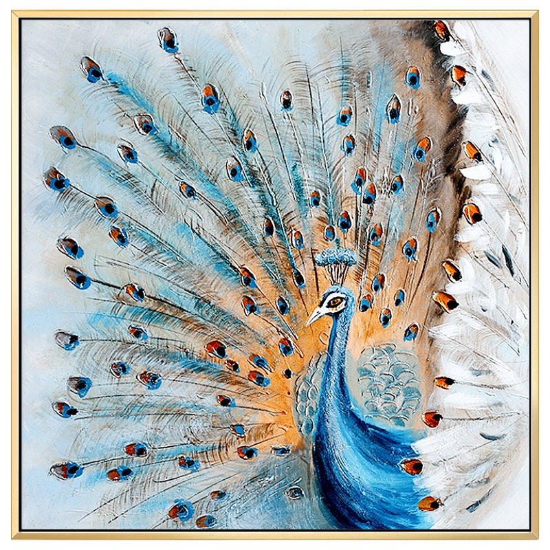 Original Hand-painted Peacock Oil Painting on Canvas, Large Abstract Peacock Canvas Wall Art, Modern Animal Wall Art for Living Room Bedroom