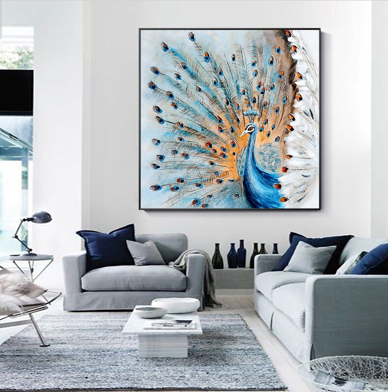 Original Hand-painted Peacock Oil Painting on Canvas, Large Abstract Peacock Canvas Wall Art, Modern Animal Wall Art for Living Room Bedroom