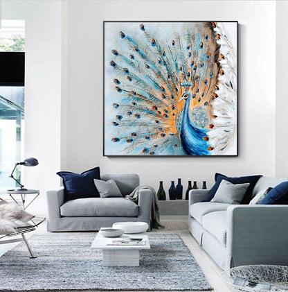 Original Hand-painted Peacock Oil Painting on Canvas, Large Abstract Peacock Canvas Wall Art, Modern Animal Wall Art for Living Room Bedroom