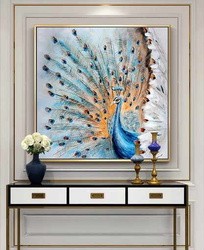 Original Hand-painted Peacock Oil Painting on Canvas, Large Abstract Peacock Canvas Wall Art, Modern Animal Wall Art for Living Room Bedroom