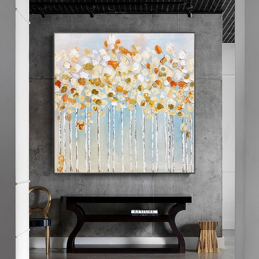 Large Abstract Tree Canvas Wall Art, Original Forest Oil Painting on Canvas, Modern Minimalist Trees Painting for Living Room, Bedroom Décor