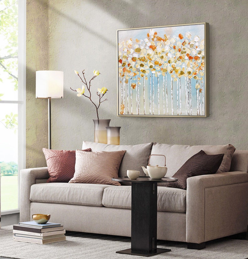 Large Abstract Tree Canvas Wall Art, Original Forest Oil Painting on Canvas, Modern Minimalist Trees Painting for Living Room, Bedroom Décor