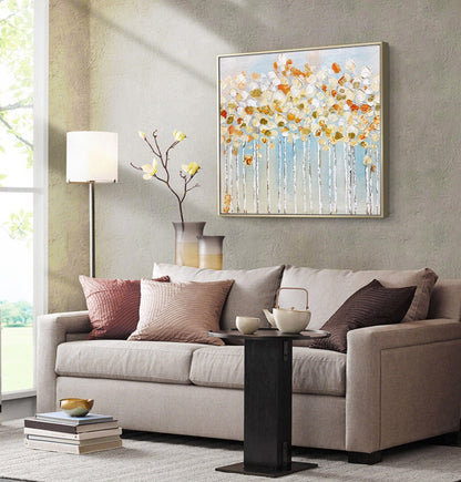 Large Abstract Tree Canvas Wall Art, Original Forest Oil Painting on Canvas, Modern Minimalist Trees Painting for Living Room, Bedroom Décor