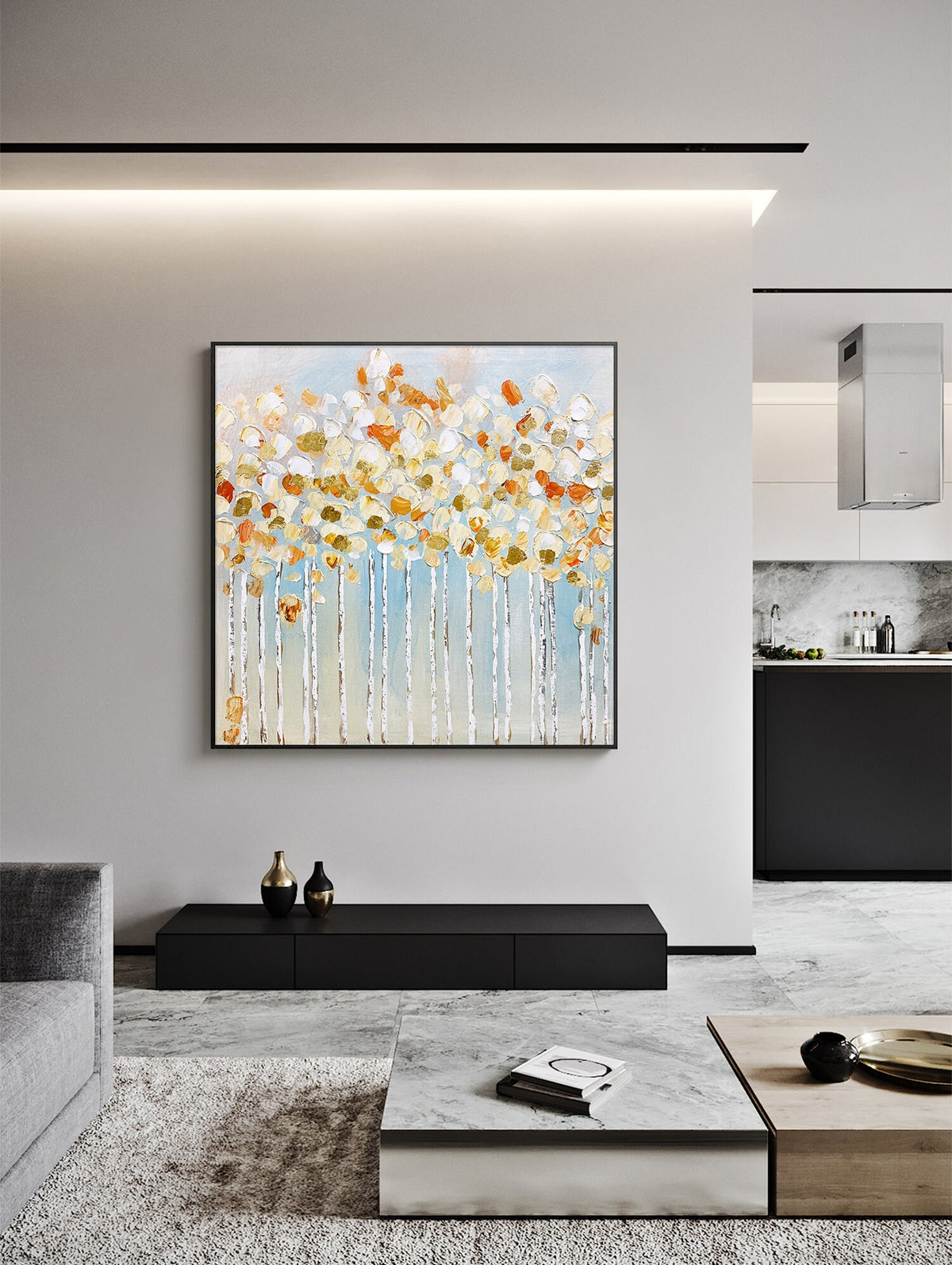Large Abstract Tree Canvas Wall Art, Original Forest Oil Painting on Canvas, Modern Minimalist Trees Painting for Living Room, Bedroom Décor