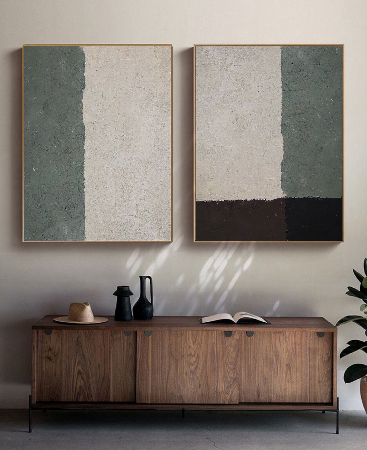 Green Minimalist Painting Set – Abstract Canvas Art – Abstract Painting