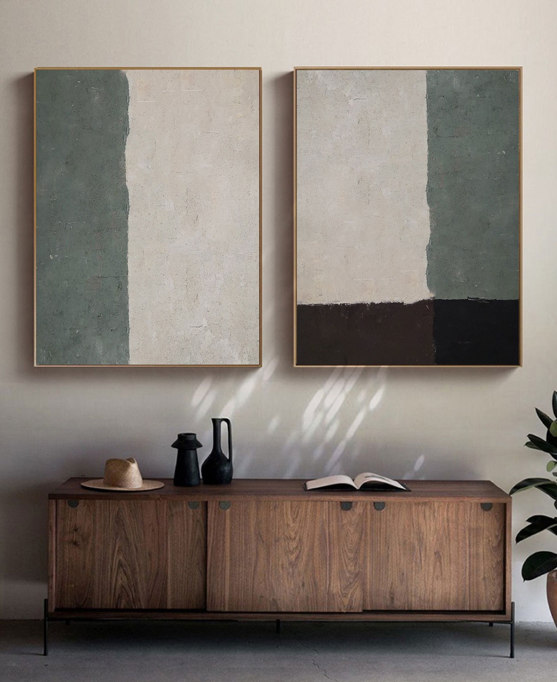 Green Minimalist Painting Set – Abstract Canvas Art – Abstract Painting