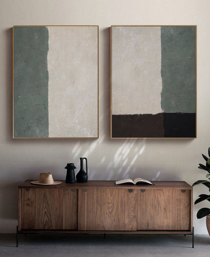 Green Minimalist Painting Set – Abstract Canvas Art – Abstract Painting