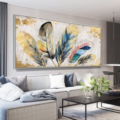Original Animal Feather Oil Painting on Canvas, Abstract Colorful Feather Canvas Wall Art, Modern Minimalist Artwork for Living Room Bedroom