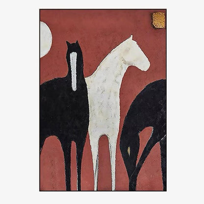 Abstract Black and White Horses Oil Painting on Canvas, Large Original Horse Canvas Wall Art, Modern Animal Painting for Living Room Bedroom