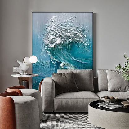 Abstract Ocean Waves Canvas Wall Art, Original Seascape Oil Painting on Canvas, Modern Textured Sea Waves Wall Art for Living Room Bedroom