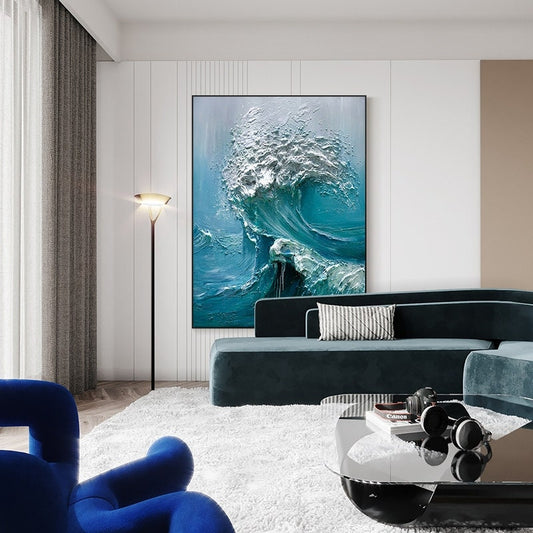 Abstract Ocean Waves Canvas Wall Art, Original Seascape Oil Painting on Canvas, Modern Textured Sea Waves Wall Art for Living Room Bedroom