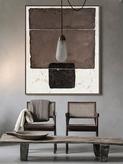 Original Brown and White Oil Painting on Canvas, Large Abstract Geometric Wall Art, Modern Minimalist Wall Art for Living Room,bedroom Decor
