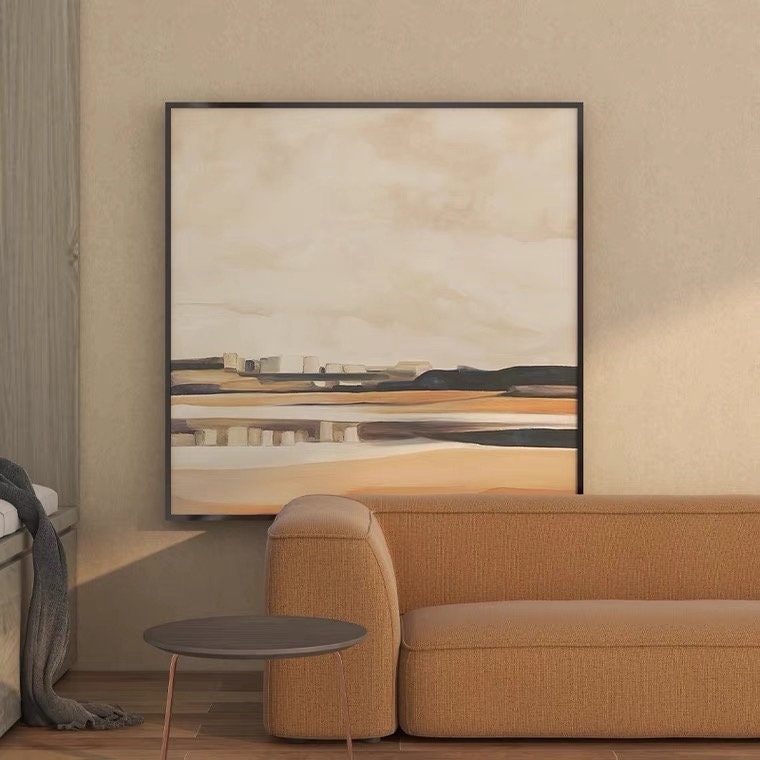 Abstract Seascape Oil Painting on Canvas, Large Original Beach Canvas Art, Modern Hand-painted Landscape Painting for Living Room,Home Décor