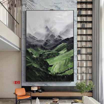 Sage Green Mountainscape Painting – Minimal Abstract Art – Abstract Painting