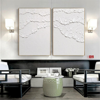 Set of 2 White Ocean Wave Textured Abstract Paintings – Abstract Seascape Art