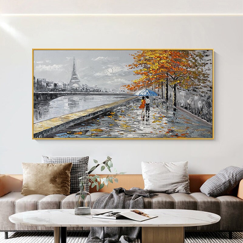 Eiffel Tower Painting, Paris Cityscape, Large Abstract Canvas Art – White Cityscape City Architecture Wall Art | Abstract Han