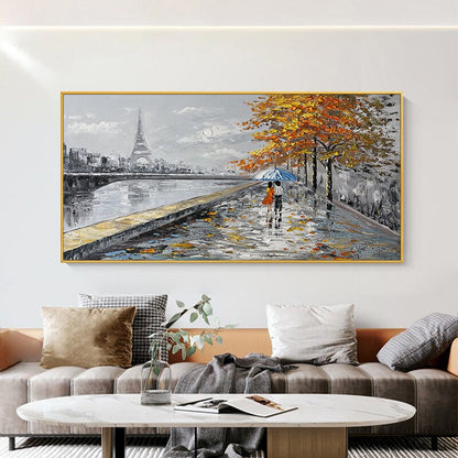 Eiffel Tower Painting, Paris Cityscape, Large Abstract Canvas Art – White Cityscape City Architecture Wall Art | Abstract Han