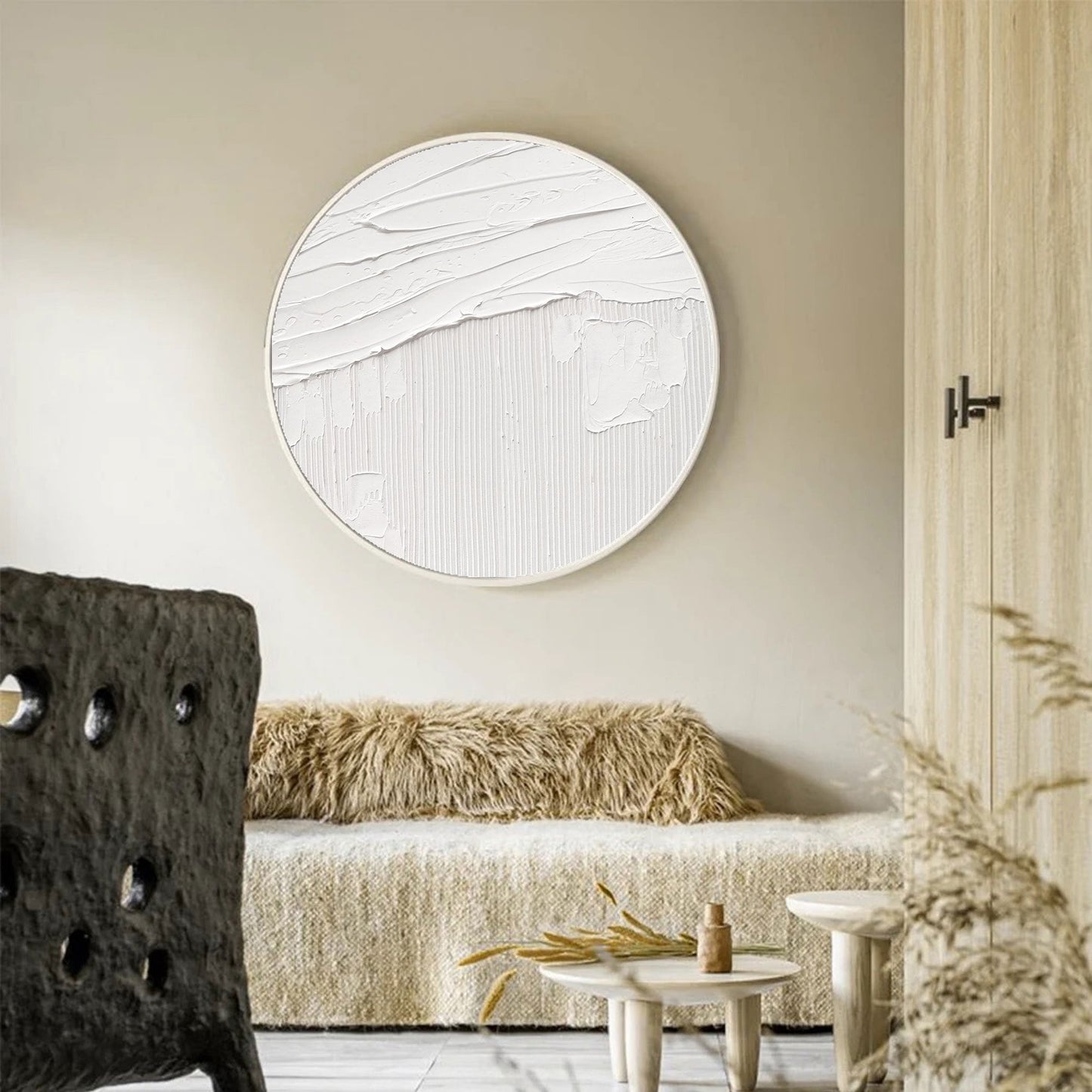 White Textured art White Abstract Wall Art White Circle abstract painting