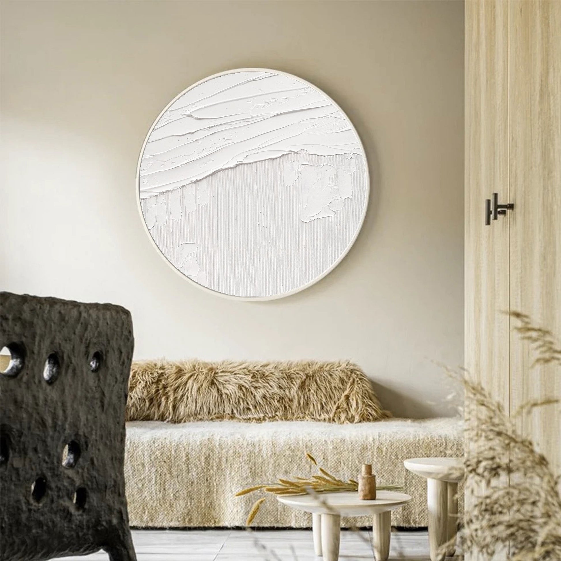 White Textured art White Abstract Wall Art White Circle abstract painting