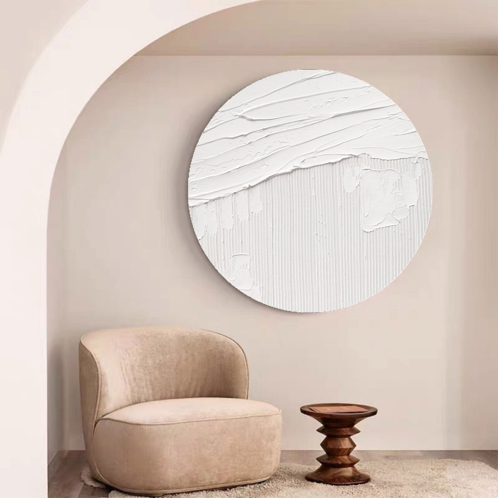 White Textured art White Abstract Wall Art White Circle abstract painting