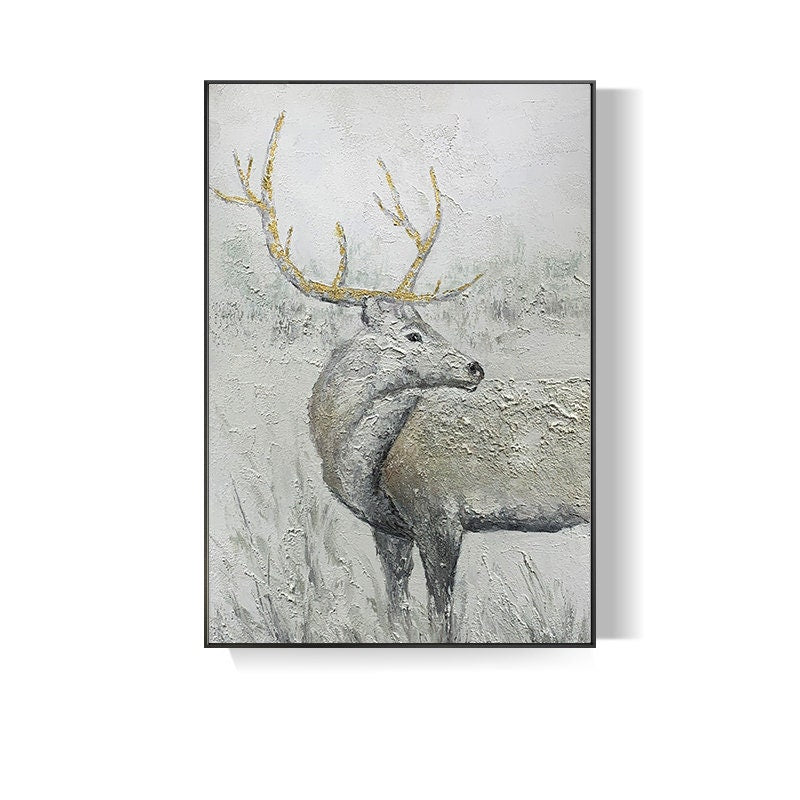 Abstract Deer Oil Painting on Canvas, Large Original Stag Canvas Wall Art, Modern Hand-painted Animal Painting for Living Room, Home Décor