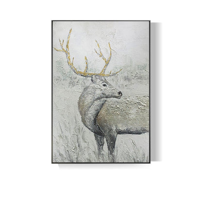 Abstract Deer Oil Painting on Canvas, Large Original Stag Canvas Wall Art, Modern Hand-painted Animal Painting for Living Room, Home Décor