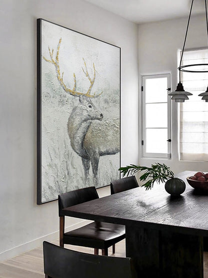 Abstract Deer Oil Painting on Canvas, Large Original Stag Canvas Wall Art, Modern Hand-painted Animal Painting for Living Room, Home Décor