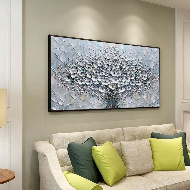 Large Abstract Flower Canvas Wall Art, Original Hand-painted Flower Oil Painting on Canvas, Modern Textured Floral Painting for Living Room