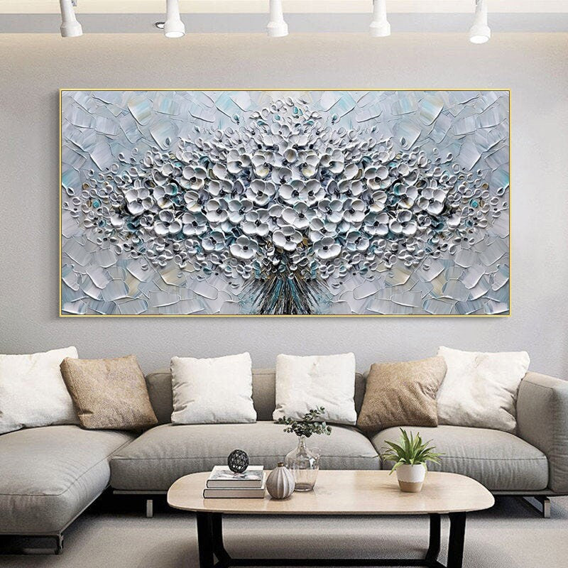 Large Abstract Flower Canvas Wall Art, Original Hand-painted Flower Oil Painting on Canvas, Modern Textured Floral Painting for Living Room