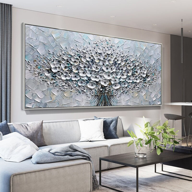 Large Abstract Flower Canvas Wall Art, Original Hand-painted Flower Oil Painting on Canvas, Modern Textured Floral Painting for Living Room