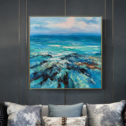 Mediterranean Seascape – Blue and White Ocean Wall Art | Abstract Textured Hand-Painted Oil Painting, view 5
