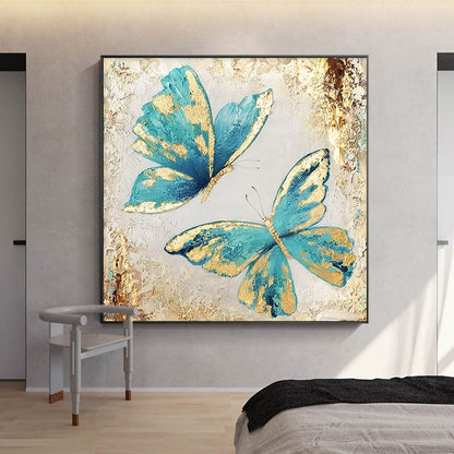 Original Blue Butterfly Oil Painting on Canvas, Large Abstract Butterflies Canvas Wall Art, Modern Textured Animal Painting for Living Room