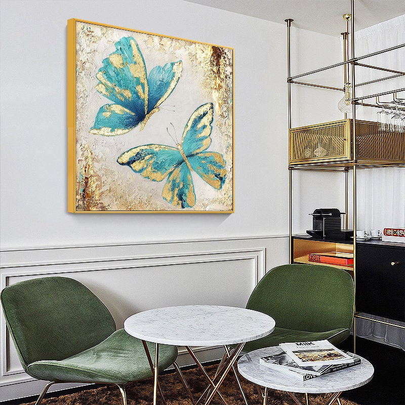 Original Blue Butterfly Oil Painting on Canvas, Large Abstract Butterflies Canvas Wall Art, Modern Textured Animal Painting for Living Room