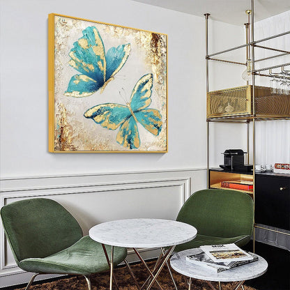 Original Blue Butterfly Oil Painting on Canvas, Large Abstract Butterflies Canvas Wall Art, Modern Textured Animal Painting for Living Room