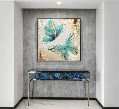 Original Blue Butterfly Oil Painting on Canvas, Large Abstract Butterflies Canvas Wall Art, Modern Textured Animal Painting for Living Room