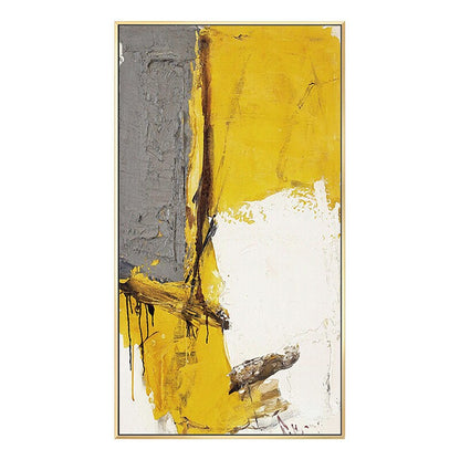 Large Abstract Oil Painting on Canvas, Original Yellow Gray and White Canvas Wall Art, Modern Minimalist Wall Art for Living Room,home Decor